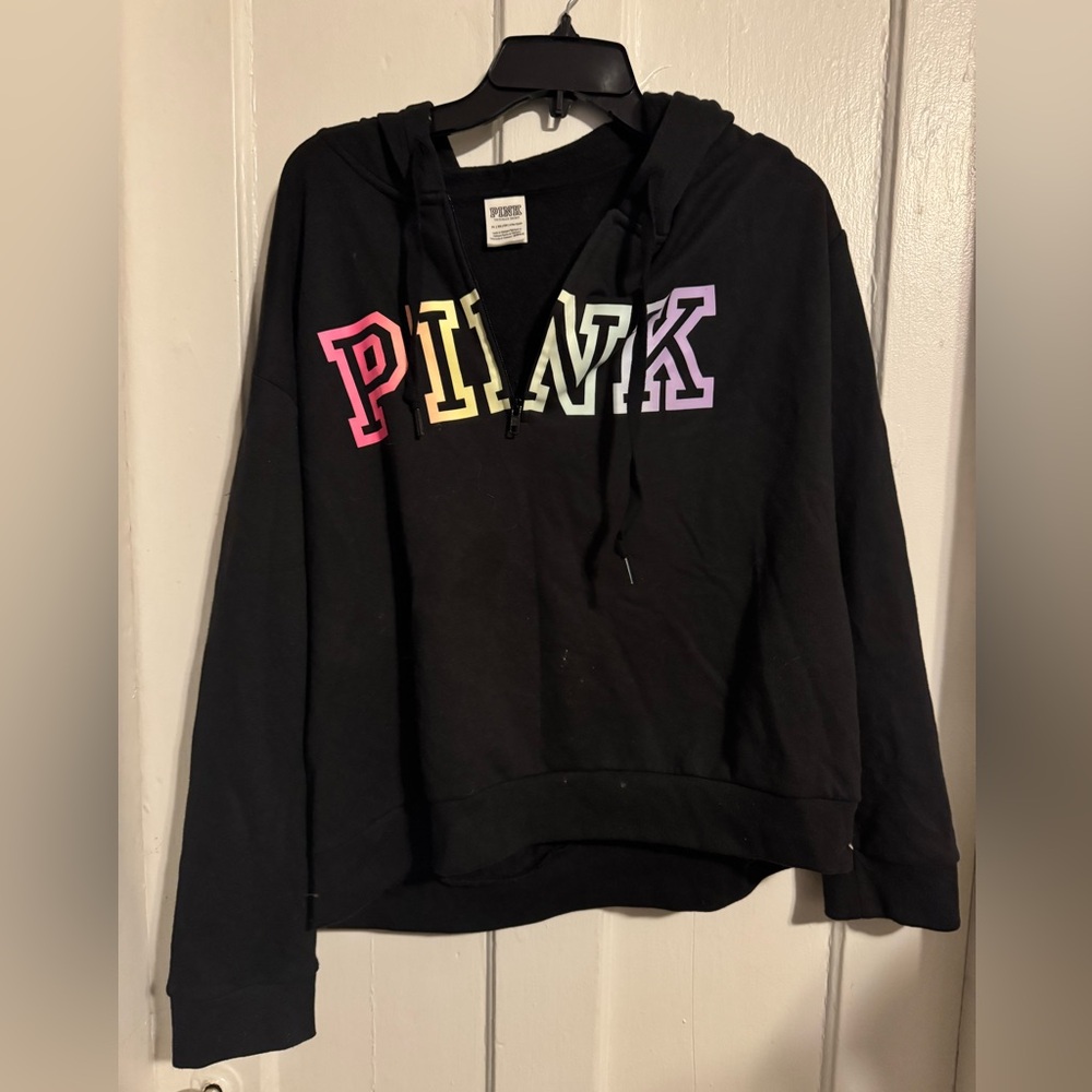 Victoria secret pink crop half zip black hoodie EUC